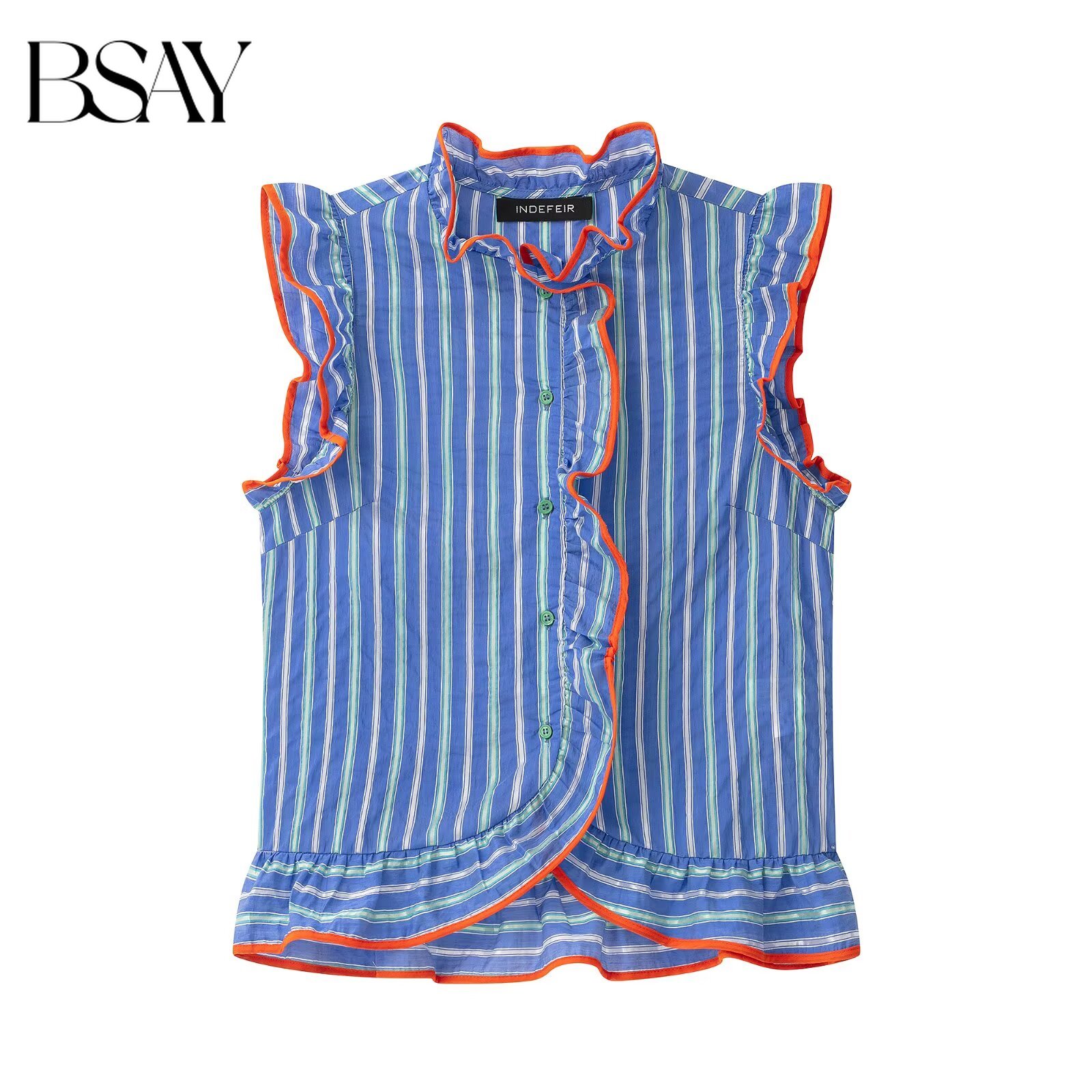 BSAY เสื้อแขนกุดลายทางสีสันสดใ - Shirt Camp Collar บทวิจารณ์และราคา