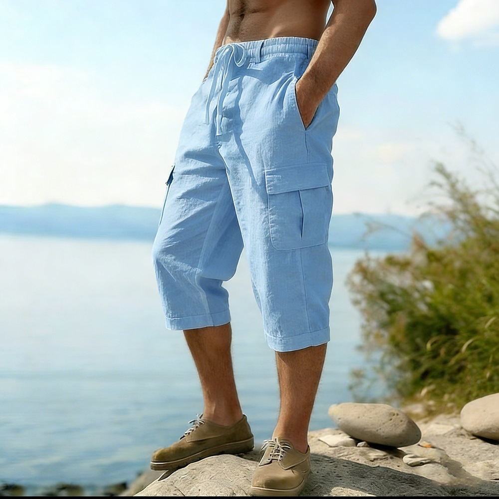 กางเกงขาสั้นผ้าฝ้ายลินินสำหรับ - Short Linen Drawstring บทวิจารณ์และราคา